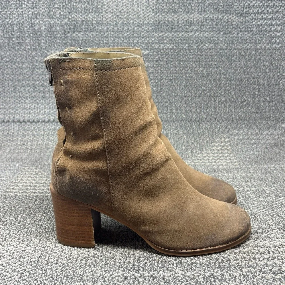 Seychelles Womens 8 Suede Leather Ankle Boots Brown Tan Block Heel Zip Booties
